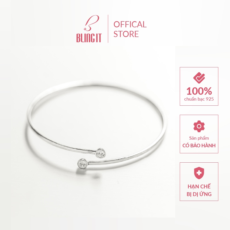 Lắc tay kiềng bạc nữ kèm hộp đựng cao cấp Bling It phong cách unisex với thiết kế đơn giản đính hạt đá BIVT112