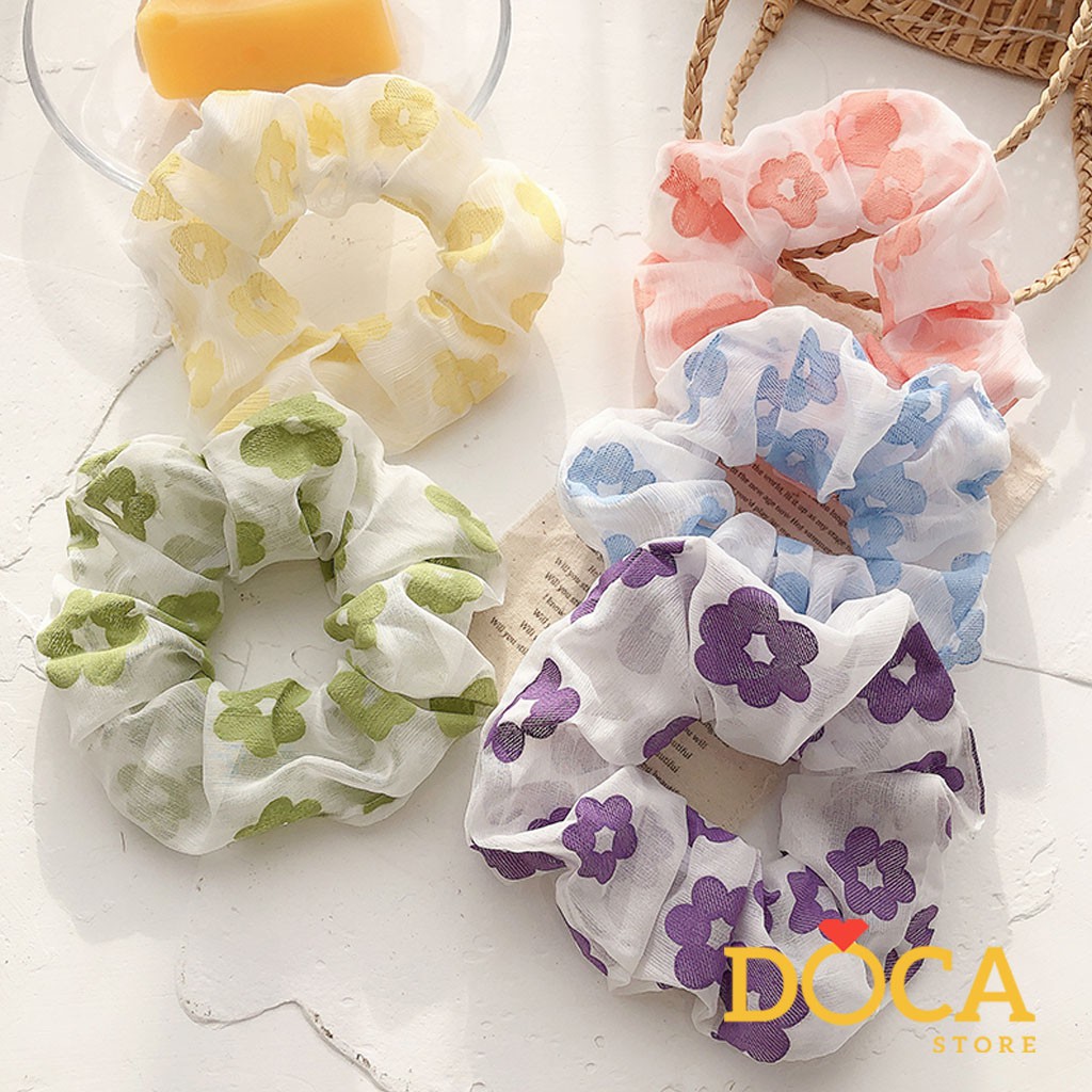 Cột tóc vải scrunchies Hoa mai in đẹp CT93