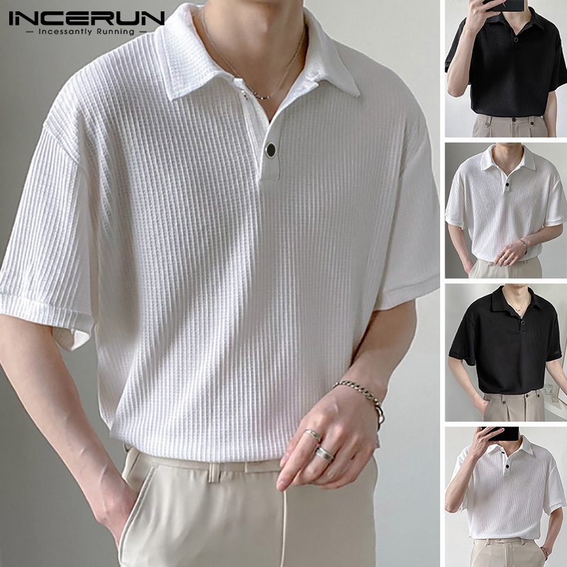 Áo thun polo INCERUN cổ bẻ ngắn tay phong cách Hàn Quốc thời trang 2 màu lựa chọn cho nam