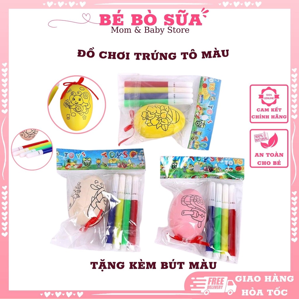 Đồ Chơi Trứng Tô Màu, trứng phục sinh, tặng kèm bút màu dạ, trang trí rèn luyện tính sáng tạo và sự kiên trí cho bé