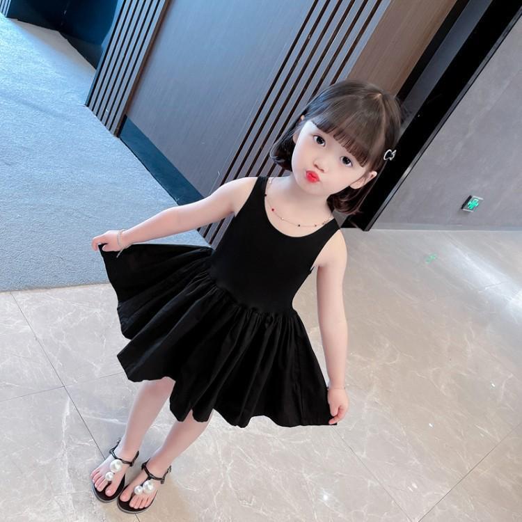 Đầm Hai Dây Mỏng Màu Đen Phong Cách Hàn Quốc Cổ Điển Thời Trang Mùa Hè Cho Bé Gái