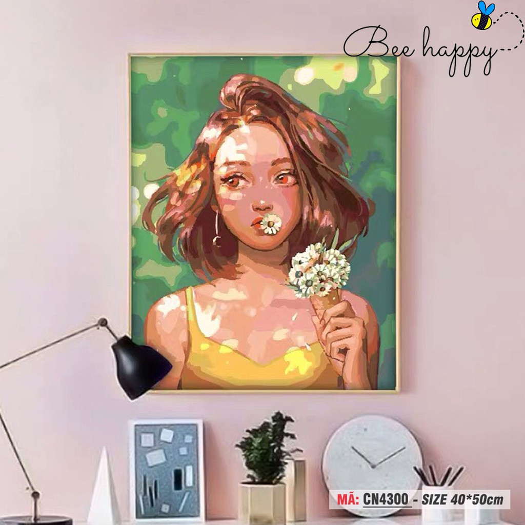 Tranh Sơn Dầu Số Hóa Tự Tô BEE HAPPY Cô Gái Hiện Đại Mã CN4300