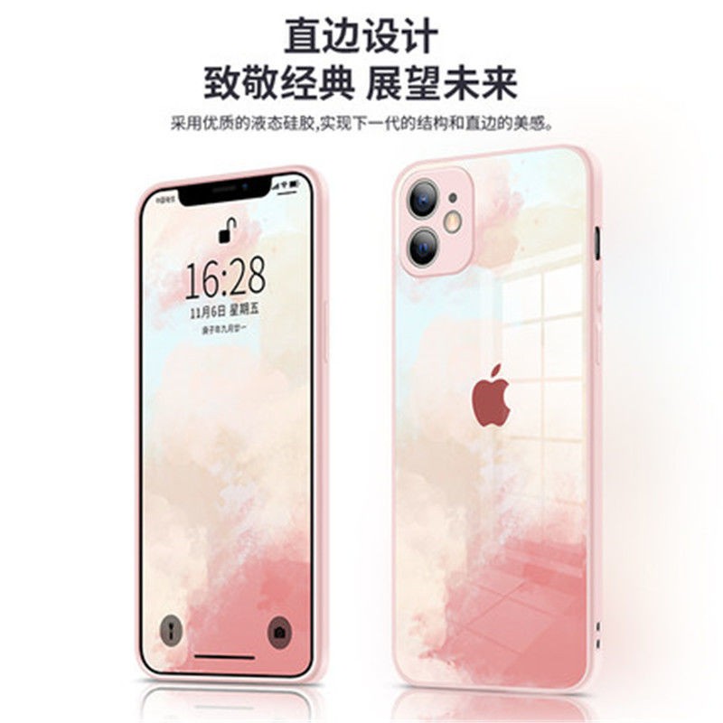 Ốp Điện Thoại Mặt Kính Viền Thẳng Cho Iphone 12 / X / Xs / Xr / 12 Pro Max 11