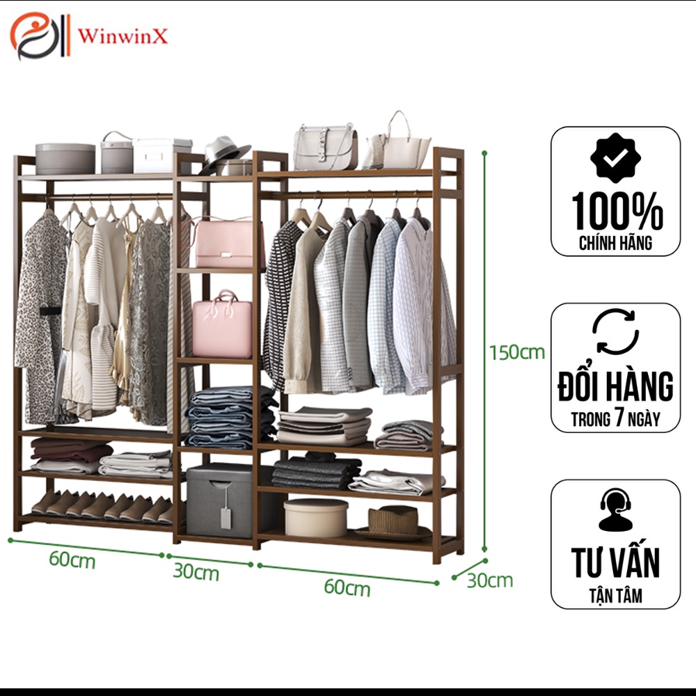 Kệ Treo Quần Áo Gỗ Nhập Khẩu - Giá treo quần áo gỗ decor phòng ngủ Chịu Trọng Tải Lớn - WinwinX