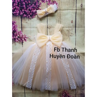 Đầm váy tutu công chúa màu da xen trắng-ren