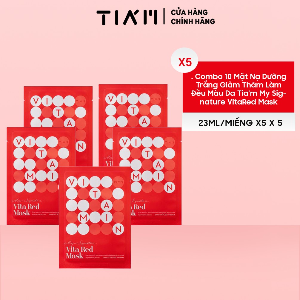 Combo 5 Mặt Nạ Dưỡng Trắng Giảm Thâm Làm Đều Màu Da Tia'm My Signature VitaRed Mask 23ml/miếng x5 x 5