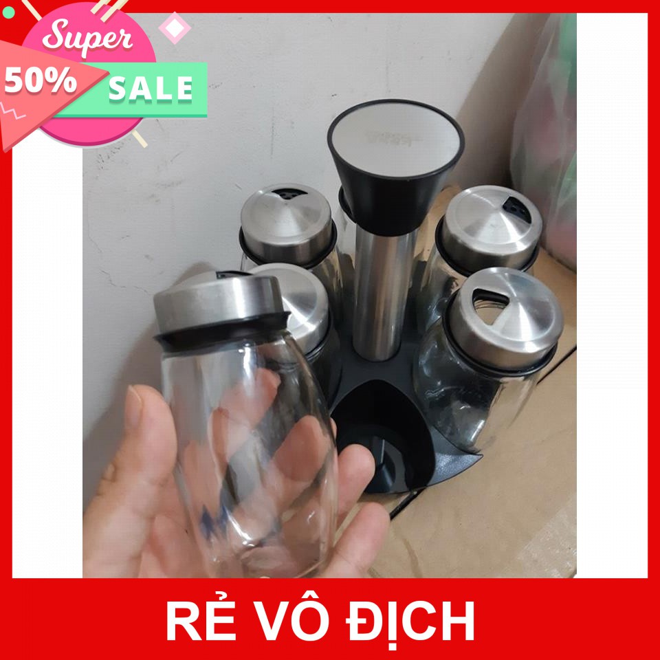 [Hot]-Bộ 6 lọ đựng gia vị xoay 360