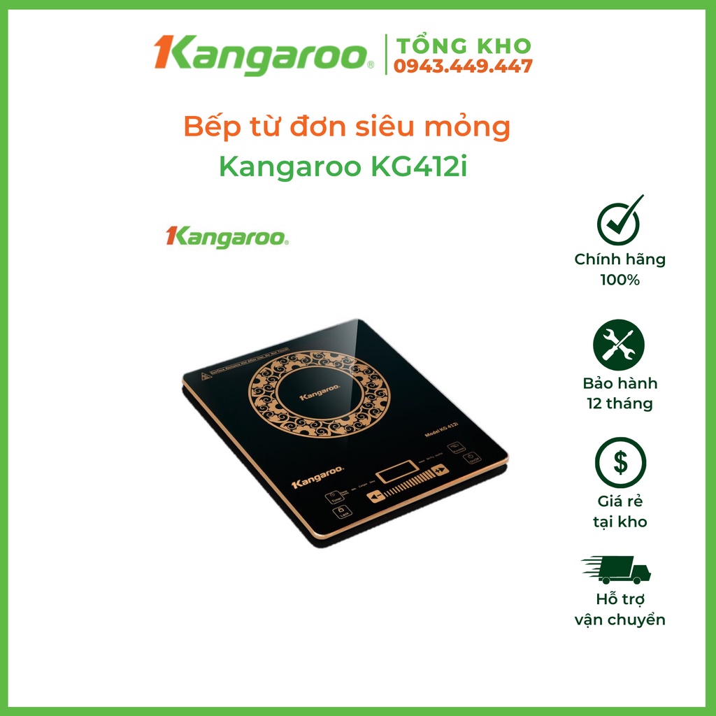 Bếp điện từ đơn siêu mỏng Kangaroo KG412i 2000W, tặng 1 nồi lẩu inox, BH 12 tháng - Kangaroo Official Online Store