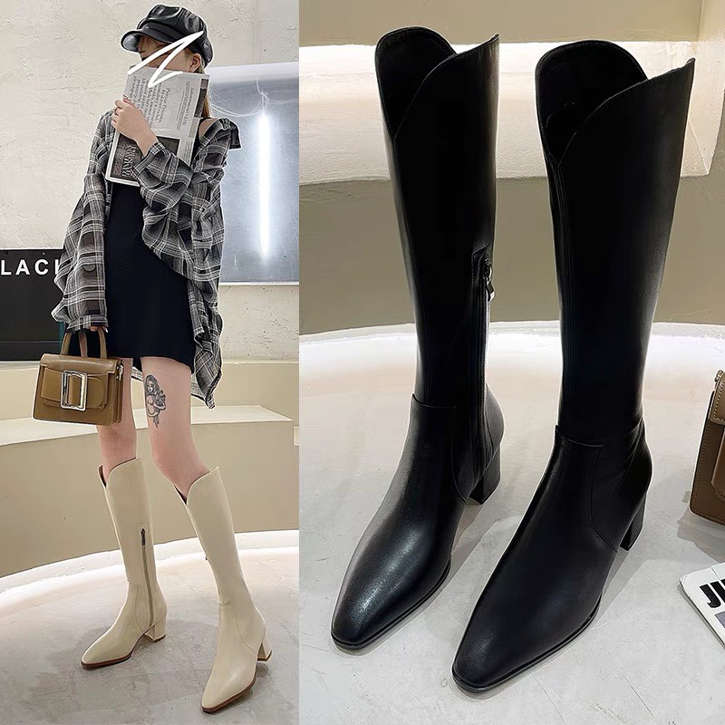 [ORDER] BOOTS CAO BỒI MŨI NHỌN PHỐI QUAI CỔ GÓT 5 PHÂN CHẤT DA MỀM có hình thật