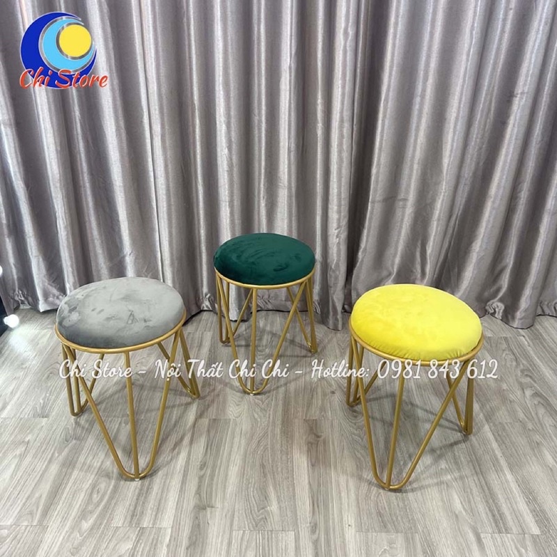 Ghế Đôn Ngồi Bàn Trang Điểm Chân Sắt Sơn Tĩnh Điện, Đôn Tròn Sofa Tròn Ngồi Phòng Khách Bọc Nỉ