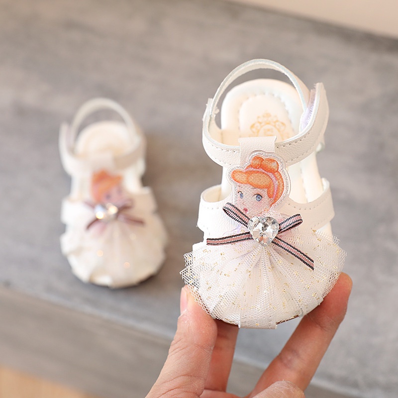 Giày tập đi cho bé gái thắt nơ đính ngọc Sandal công chúa chống vấp êm mềm cho bé gái [DTD15]