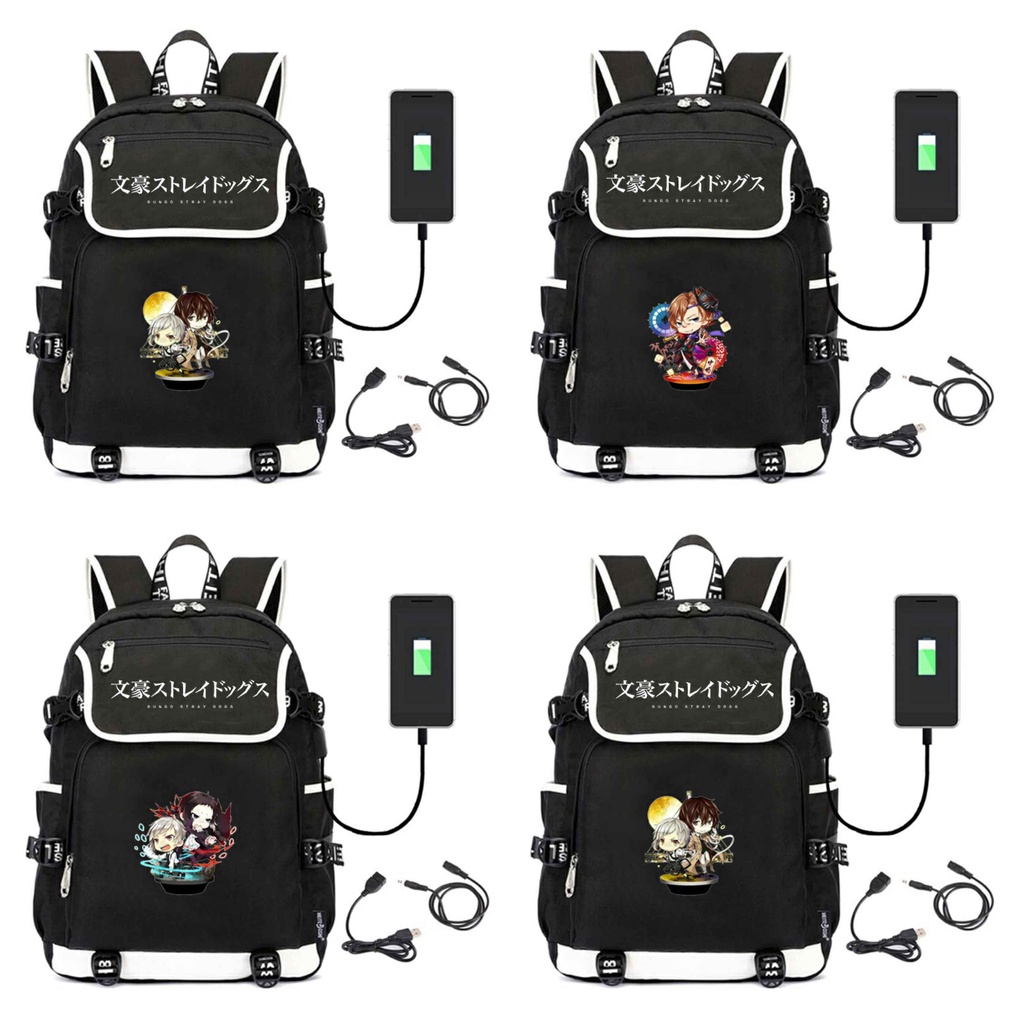 Balo nắp ngang in hình Bungou Stray Dogs anime chibi thiết kế thông minh đi học cho nam nữ