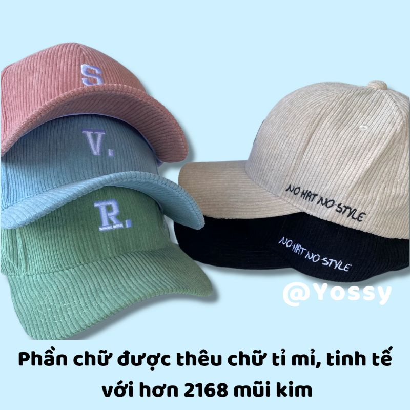 Mũ lưỡi trai nam nữ thêu CHỮ CÁI phong cách Hàn Quốc 🌸 Nón kết unisex chất nhung cao cấp