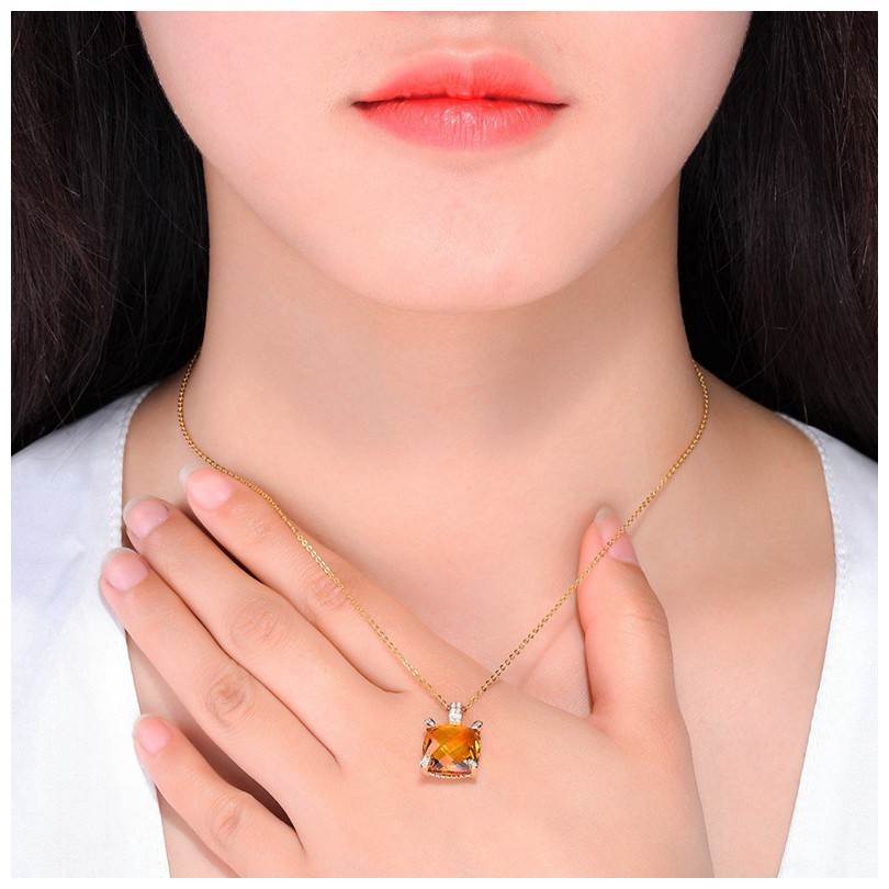 Dây Chuyền Và Mặt Đá Quý Hình Vuông Mạ Vàng 18k Nhiều Màu Tự Chọn Phong Cách Hàn Quốc 2850