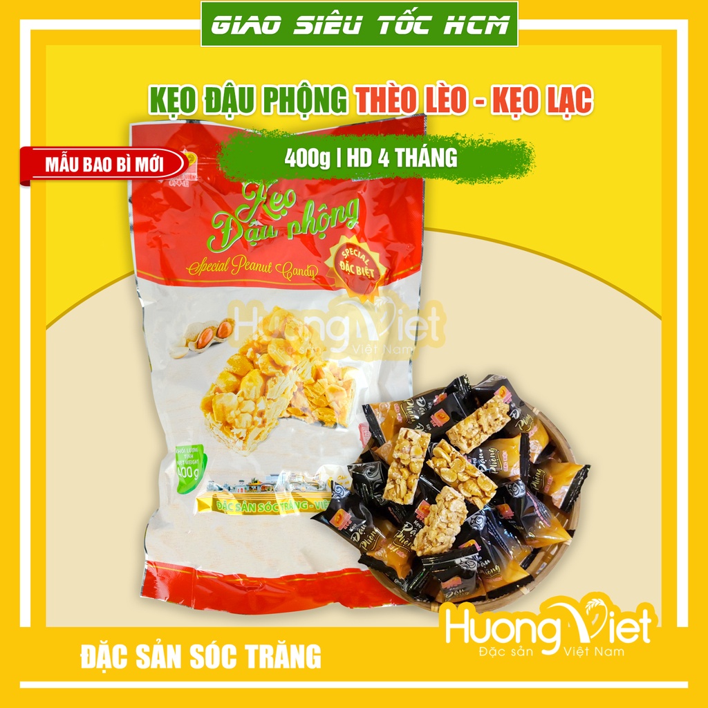 Kẹo đậu phộng đặc biệt Tân Huê Viên giòn ít ngọt 400gr, đặc sản kẹo thèo lèo miền tây Sóc Trăng