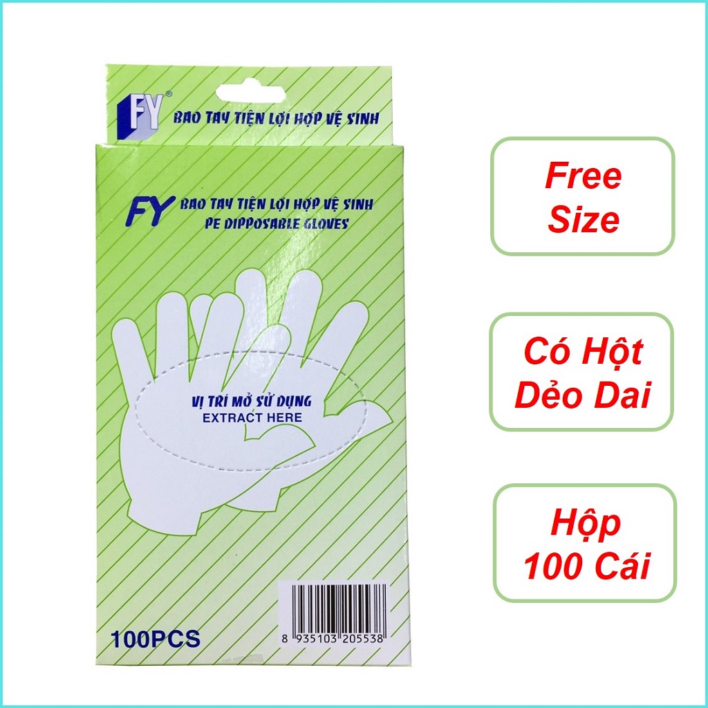 Găng tay thực phẩm DETOCO, găng tay làm bếp, nấu ăn, rửa chén, nhựa HDPE, FY xanh lá, có hột, dẻo dai, 100 cái/hộp.