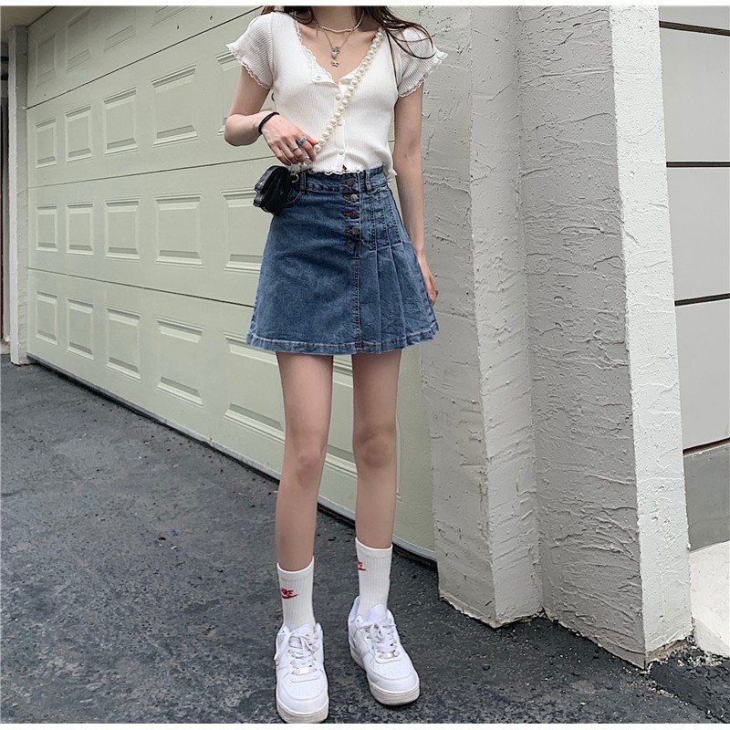 Chân Váy Chữ A Lưng Cao Xếp Li Phong Cách Hàn Quốc Gồm 2 Màu | BigBuy360 - bigbuy360.vn