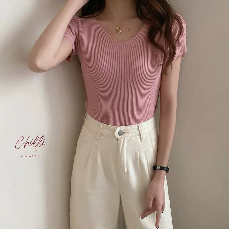 Áo len tăm cổ tim basic,phong cách thu đông Hàn Quốc,hàng Quảng Châu P230
