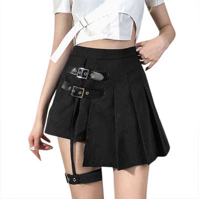 Oneri Quần Short Giả Váy Xếp Ly Lưng Cao Phối Thắt Lưng Phong Cách Gothic Punk Dành Cho Bạn Nữ