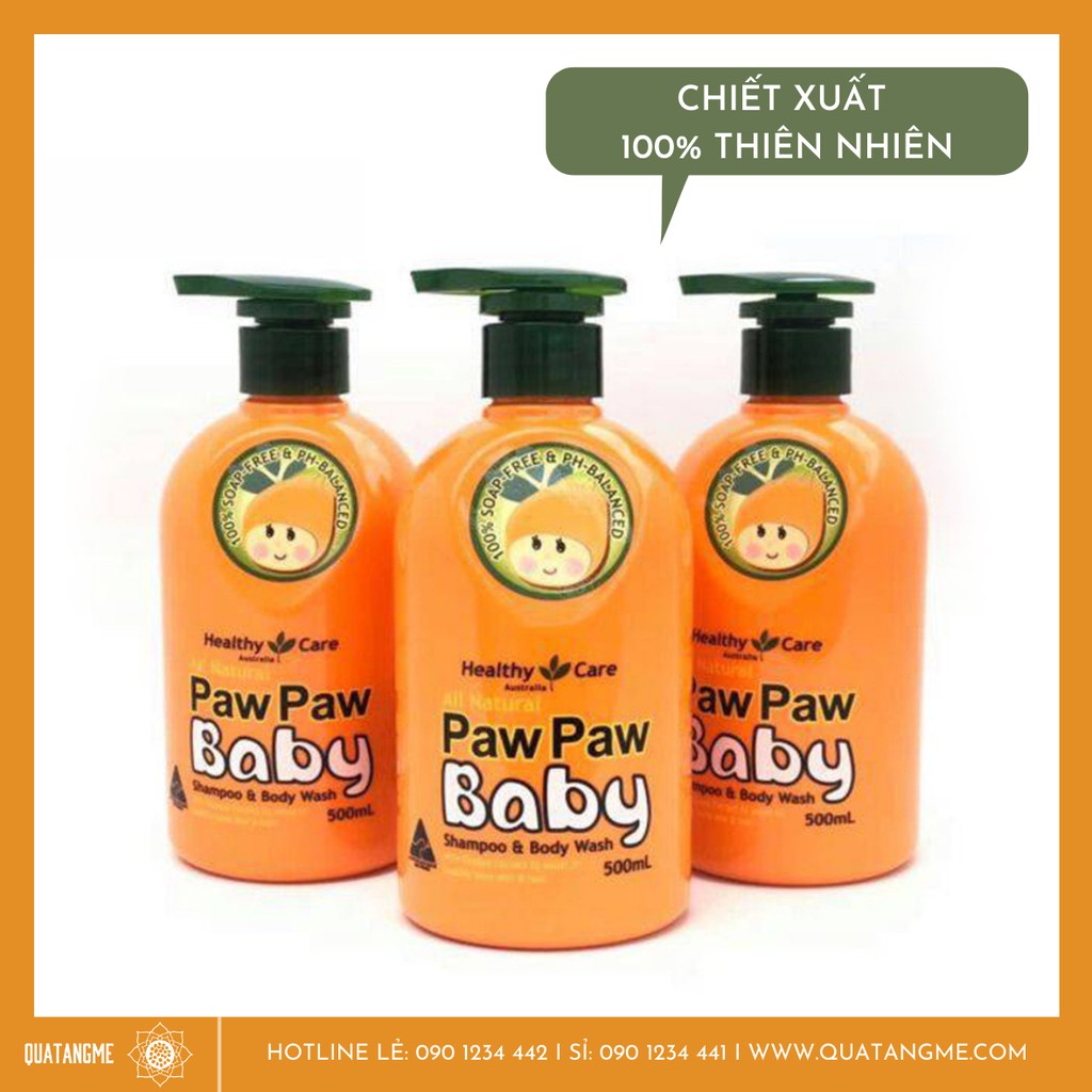 Sữa Tắm Gội 2 Trong 1 Cho Bé Healthy Care Paw Paw Baby Shampoo &amp; Body Wash 500ml