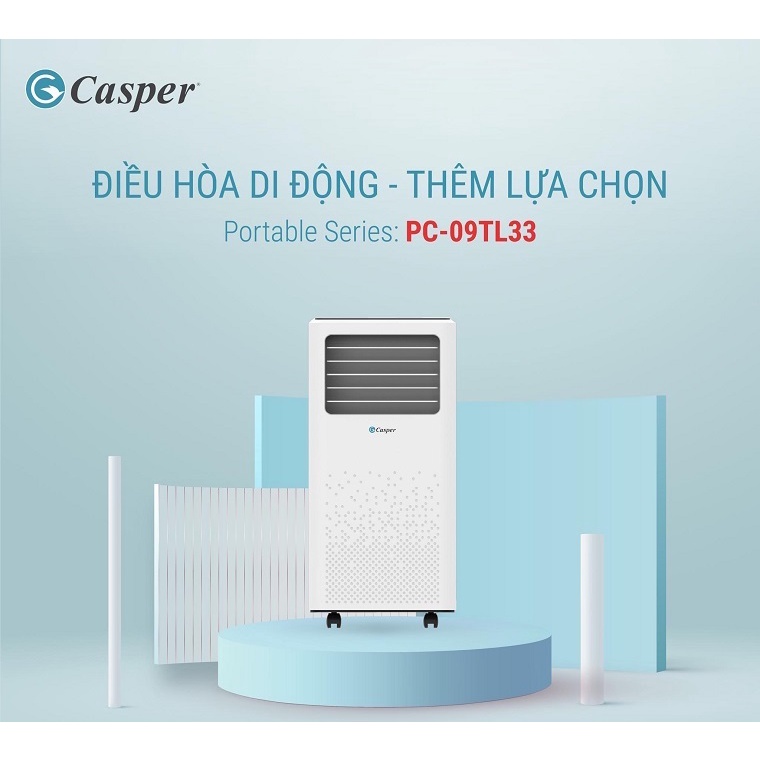Máy lạnh di động Casper PC-09TL33 - 2.58kW, Trắng, Kích thước 335x325x708mm