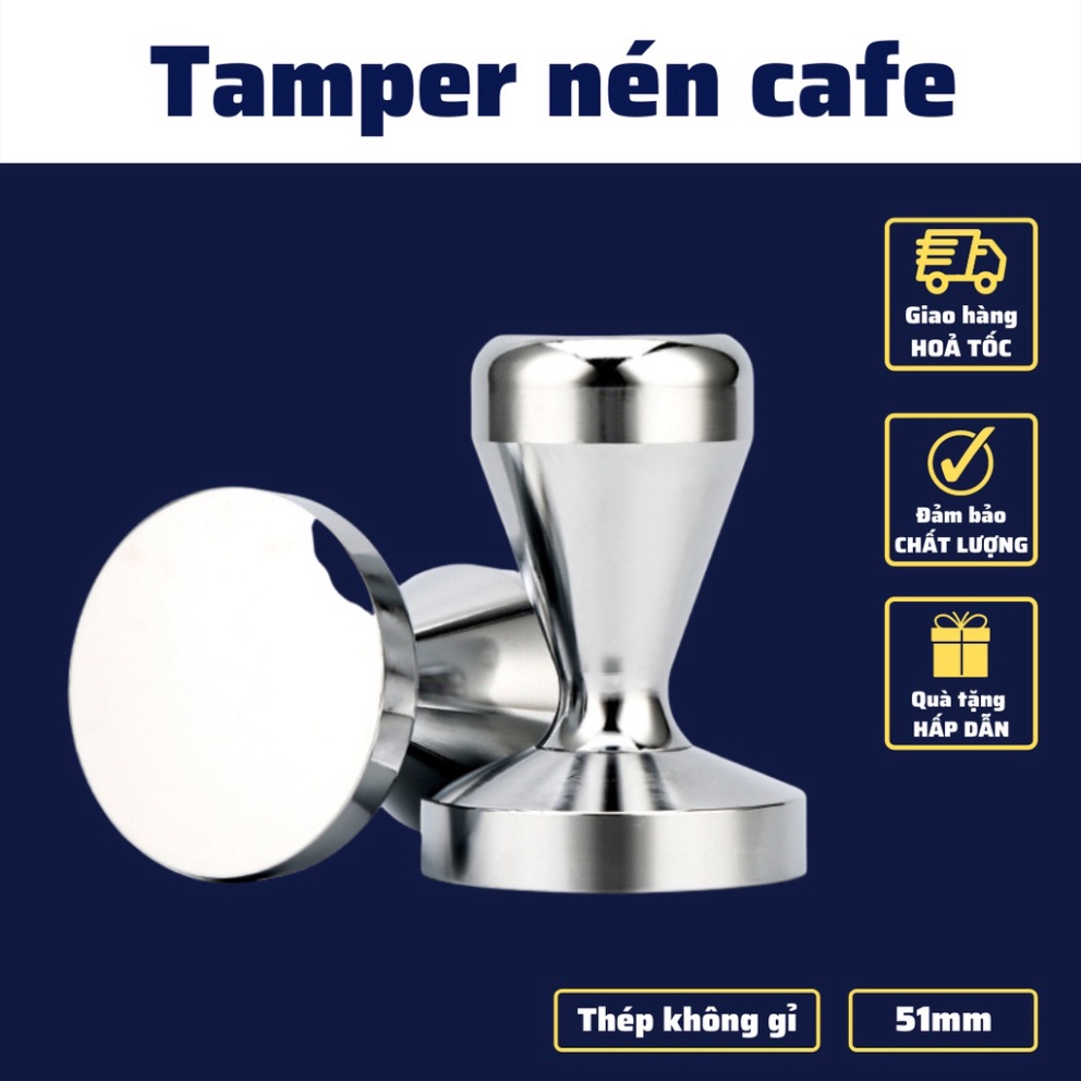 Tay Nén Tamper 58mm dụng cụ nén cà phê pha Espresso cafe Arabica Inox cao cấp tay nén café đường kính 58m