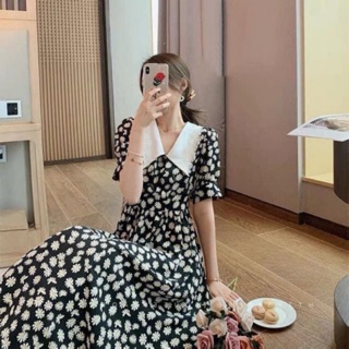 Đầm midi hoa cúc vintage phong cách Hàn Quốc