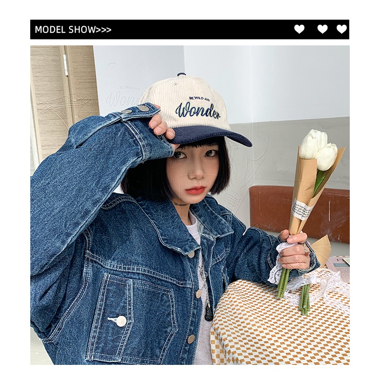 Mũ lưỡi trai vải nhung mềm mại thêu họa tiết phong cách retro thời trang thu đông cho nam và nữ