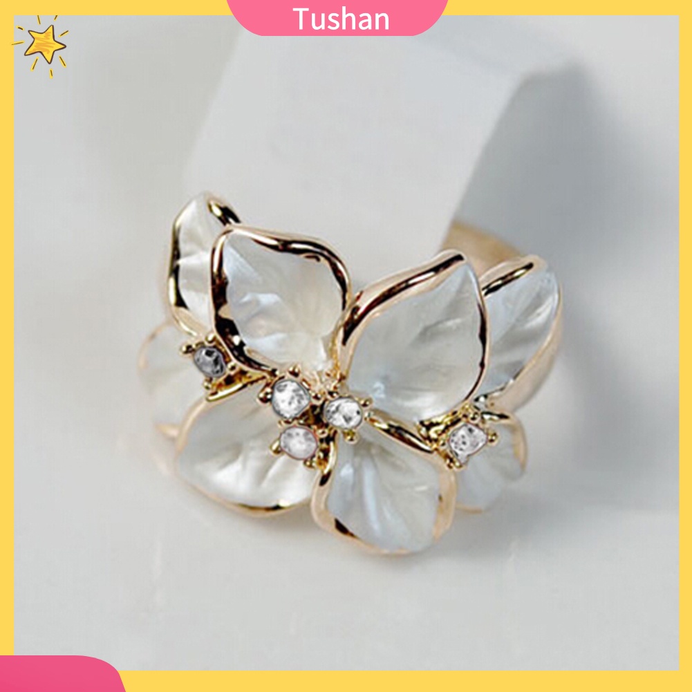 Nhẫn hợp kim hình hoa đính đá xinh xắn