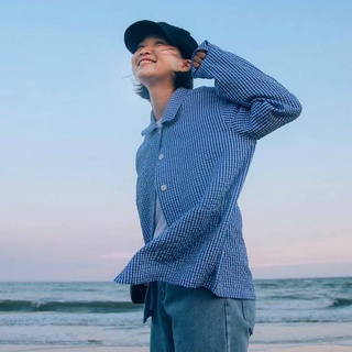 TheBlueTshirt- Áo khoác sơ mi nữ - Blue Checked Overshirt Jacket