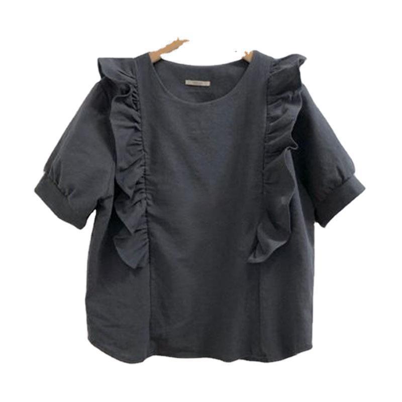 Japanese and Korean Style Ins Women's Shirt Ruffle Loose Short-sleeved Shirt Lantern Sleeve Shirt Lace Loose T-shirt