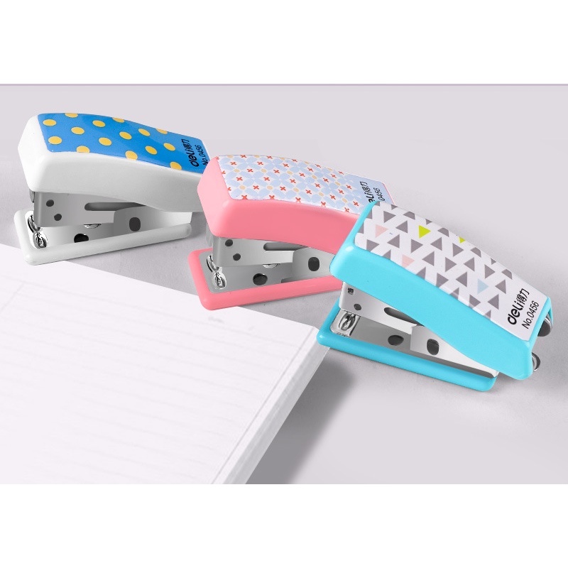 Dập ghim Mini dễ thương Deli in hoa văn dễ thương kèm ghim Deli nhiều màu sắc