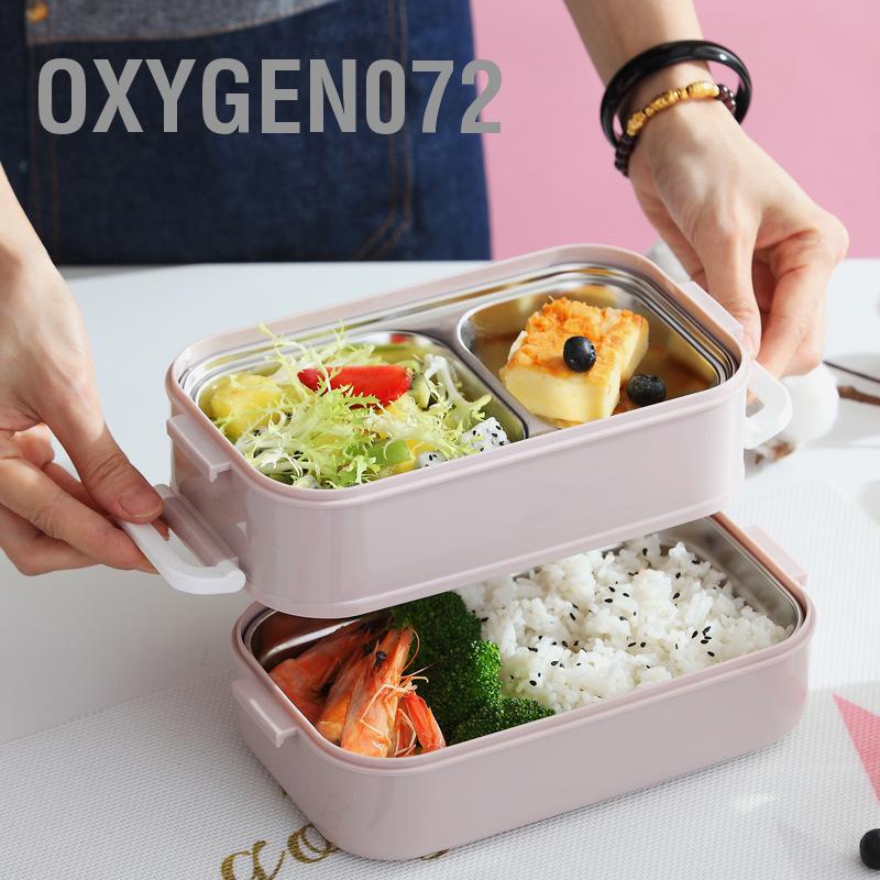 Hộp Cơm Trưa Cách Nhiệt 2 Tầng Inox 304 - Hộp Cơm Nắp Gỗ Phong Cách Nhật - PP Chống Rò Rỉ Có Thể Xếp Chồng Lên Nhau Tiện Dụng oxygen072