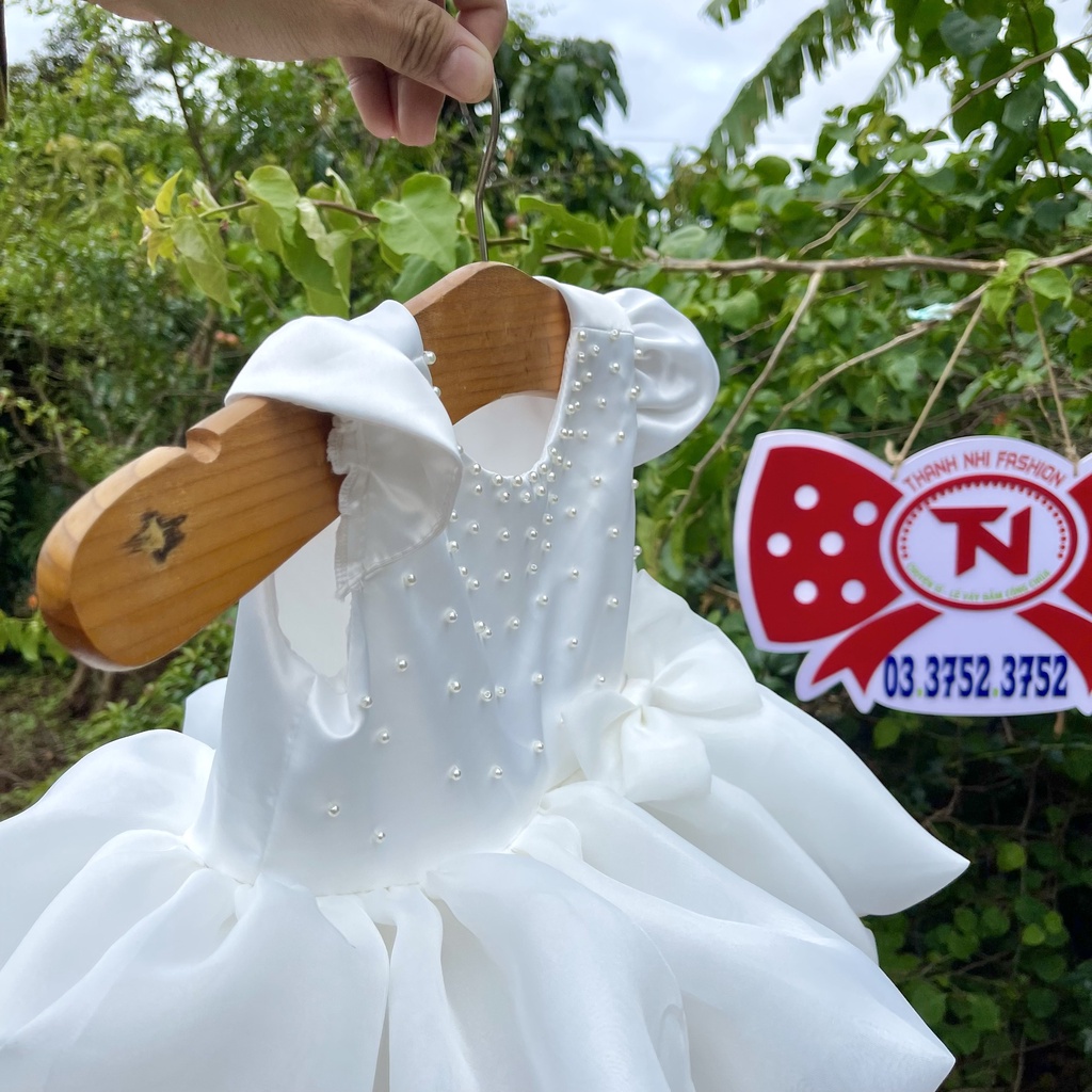 Váy Bé Gái Trắng Đính Hạt Trai đáng yêu - Váy Công Chúa Thanh Nhi Fashion TN11722001