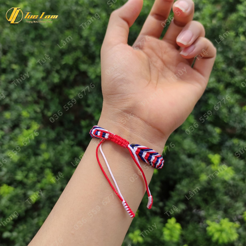 Vòng tay chỉ may mắn cao cấp bên handmade 3 màu chỉ màu cờ mỹ - Tuệ Lâm