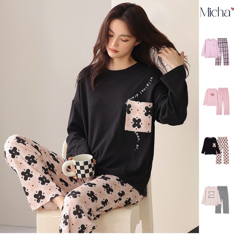 Đồ bộ mặc nhà thu đông nữ Micha bộ ngủ dài tay cotton cao cấp