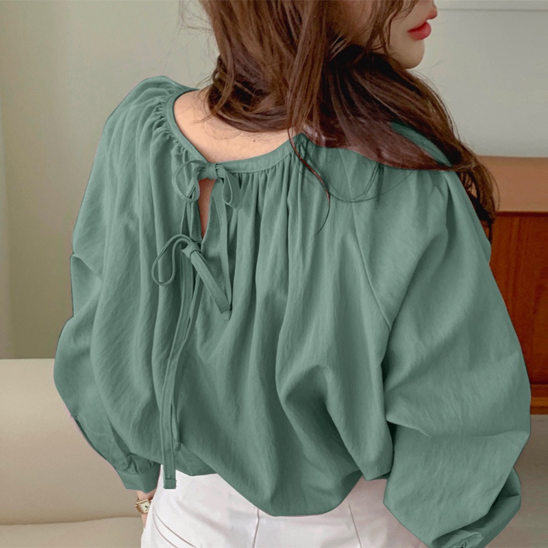 Áo ZANZEA tay dài cổ tròn màu trơn phong cách Hàn Quốc thanh lịch cho nữ