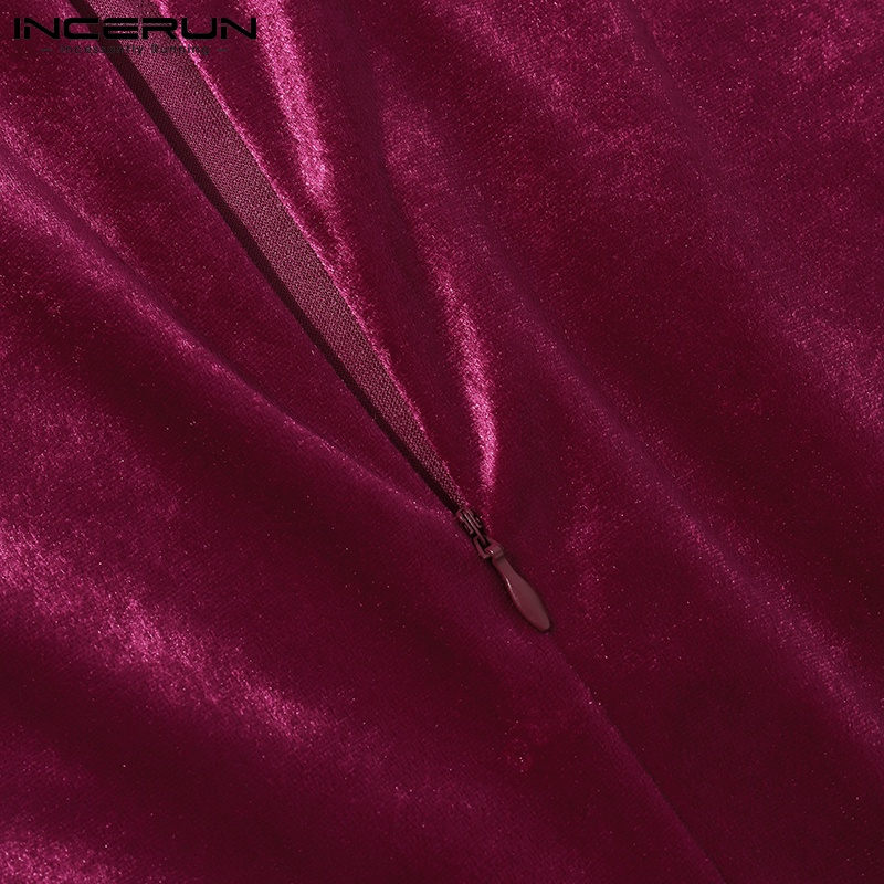 Bộ áo liền quần INCERUN vải nhung cổ tròn ngắn tay dáng rộng thời trang mùa hè dành cho nam 2 màu sắc lựa chọn