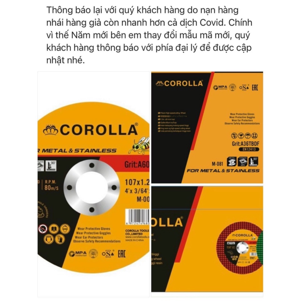 Combo 10 viên Đá cắt sắt, cắt inox kim loại dùng cho máy cầm tay phi 107