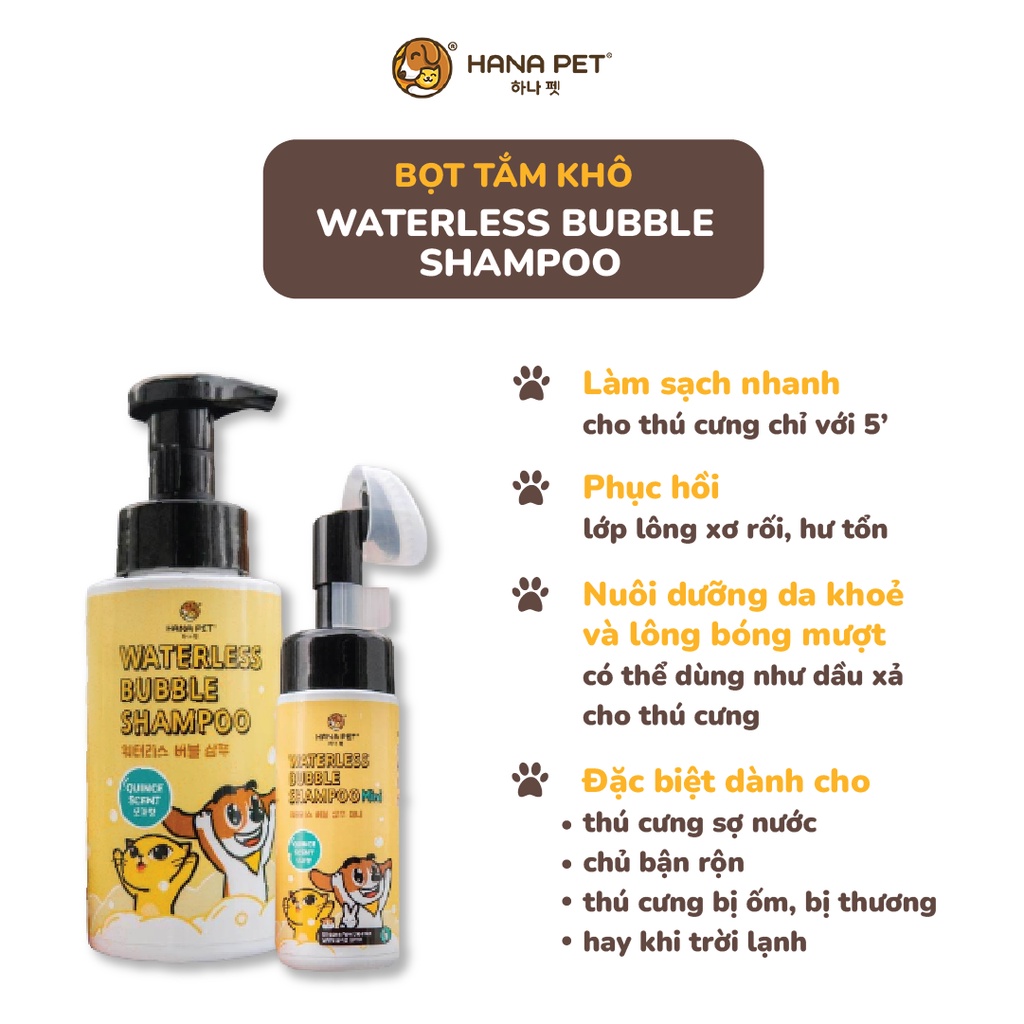 Bọt tắm khô dưỡng lông Waterless Bubble Shampoo cho thú cưng - Hana Pet Việt Nam