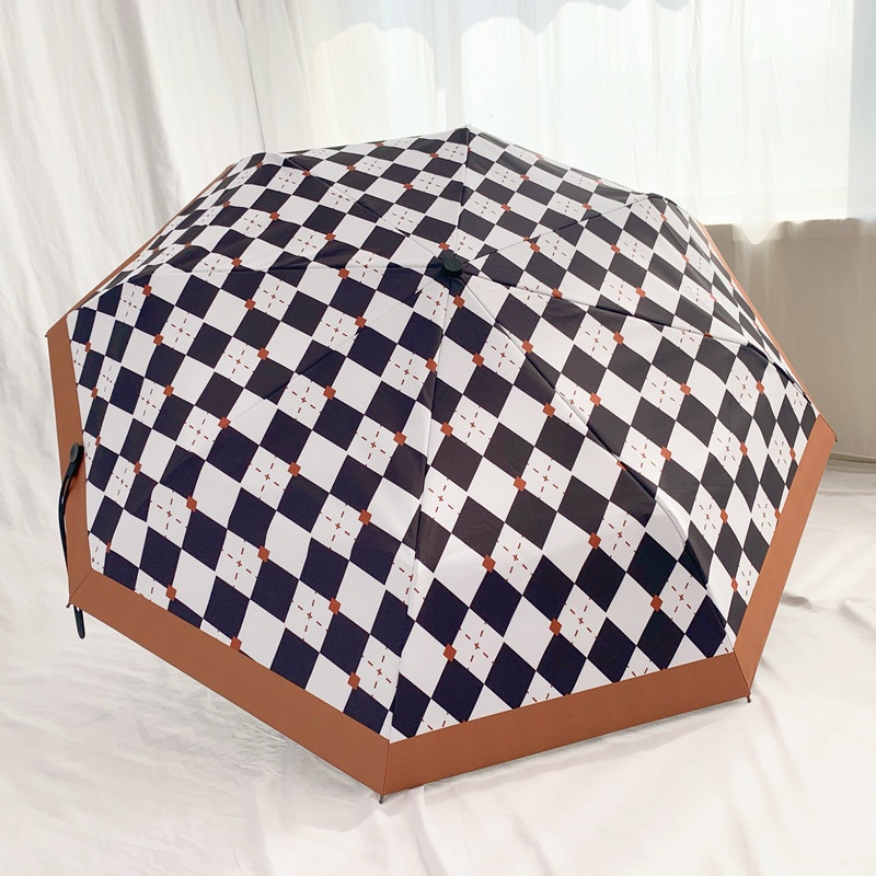 Dù Gấp Tự Động Mini Họa Tiết Caro Trắng Đen Phong Cách Pháp