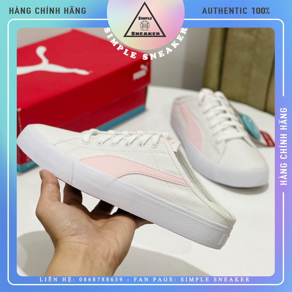 Giày Puma Mule Chính Hãng FREESHIP Puma Bari Mule White Pink - Giày Sneaker Puma Đạp Gót - Simple Sneaker