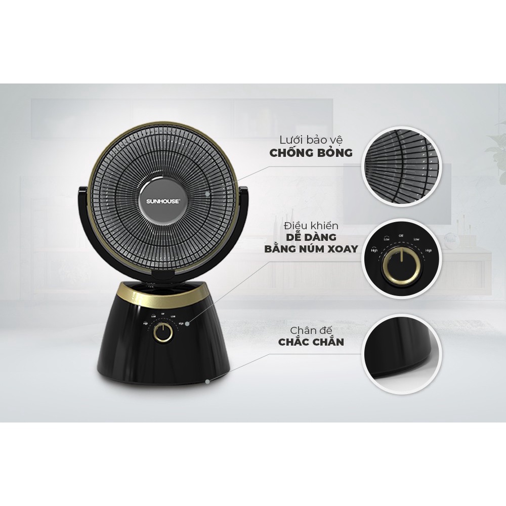 Quạt sưởi Carbon xoay 4 chiều Sunhouse SHD7008 công suất 800W - Hàng chính hãng