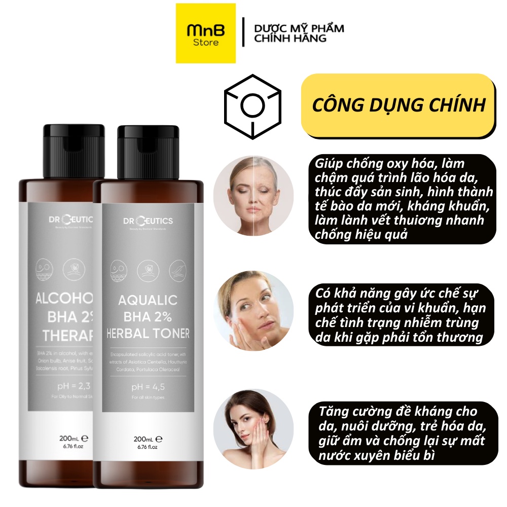 Toner DrCeutics BHA 2% làm sạch và cân bằng da 200ml