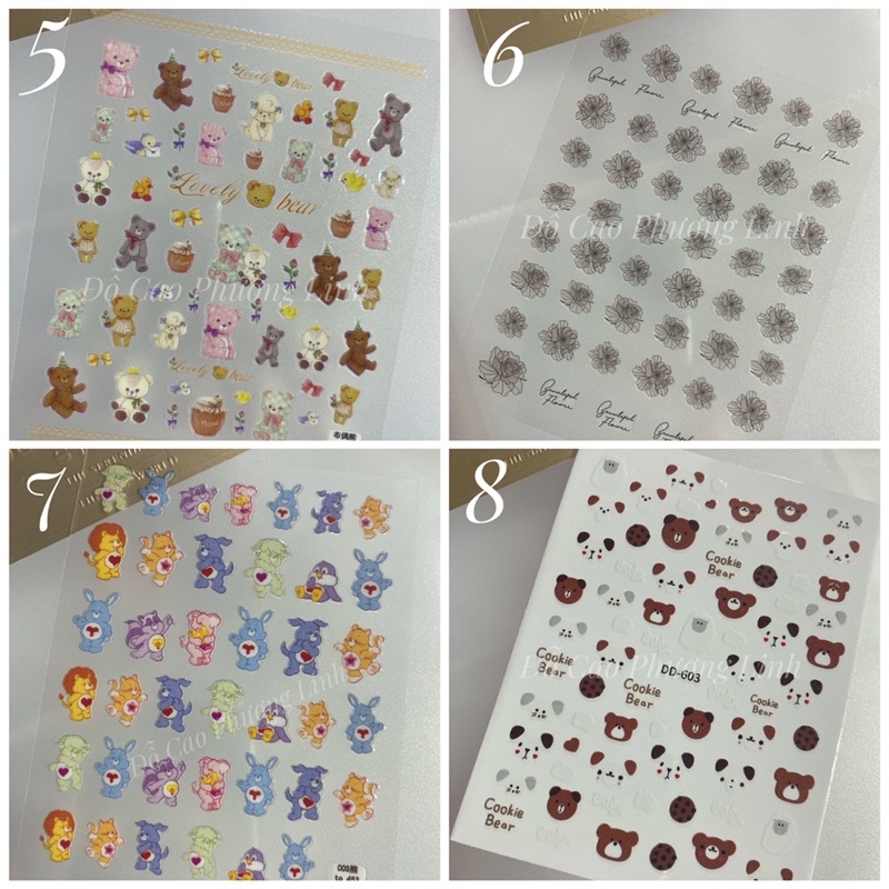 sticker , tấm sticker dán móng tay , hình dán nail chọn mẫu theo thứ tự ghi vào ghi chú giúp shop