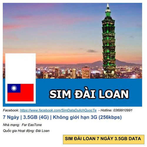 Sim Đài Loan 7 Ngày3.5GB 4G +3G ko giới hạn