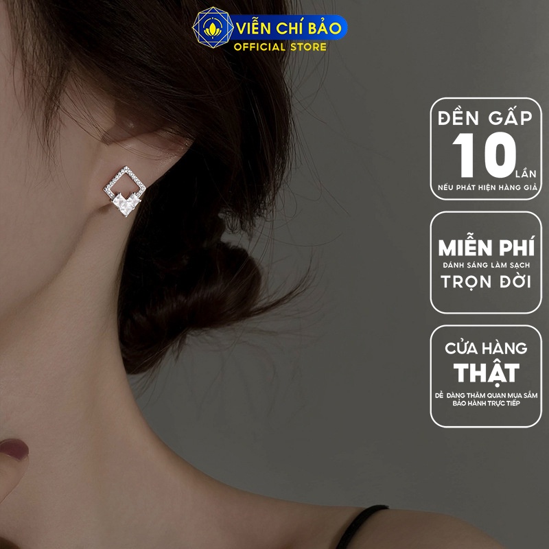 Bông tai bạc nữ hình Oval đính đá chất liệu bạc 925 thời trang phụ kiện trang sức nữ Viễn Chí Bảo B000256