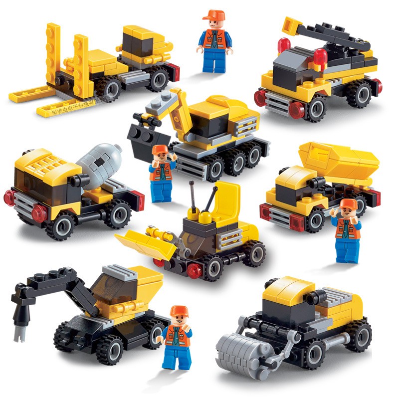 Bộ 8 kiểu xe công trình trò chơi mô hình lắp ráp thông minh phát triển trí tuệ mảnh nhỏ 3-6 tuổi