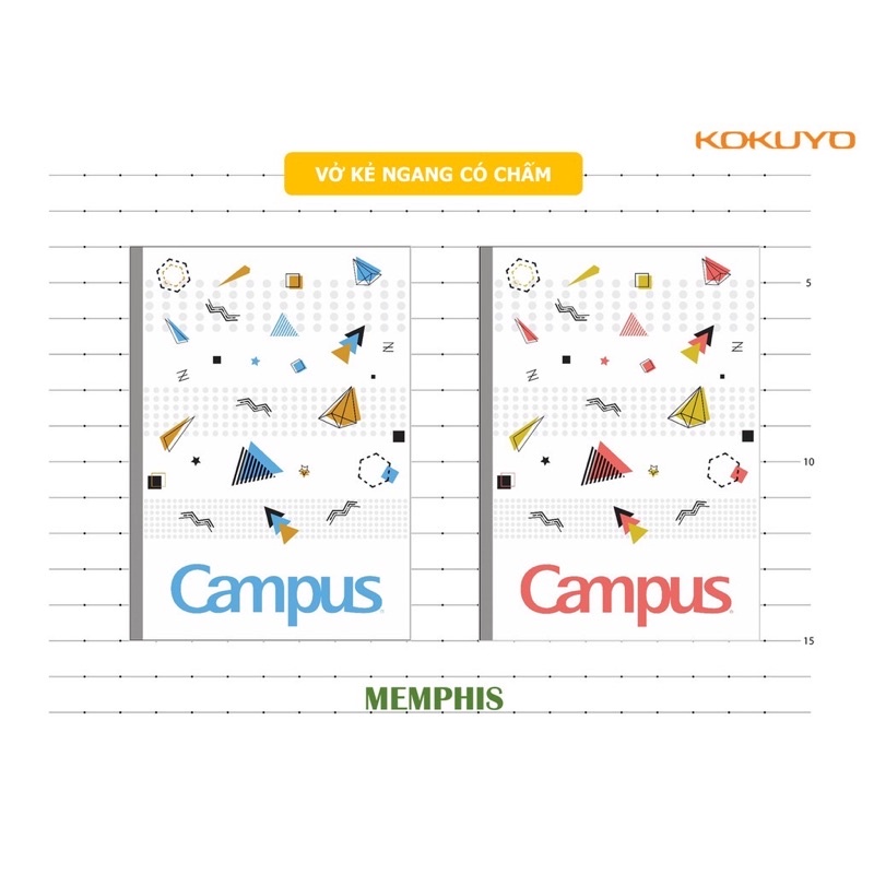 Vở tập sinh viên Campus Memphis kẻ ngang có chấm 200T: 1 cuốn.