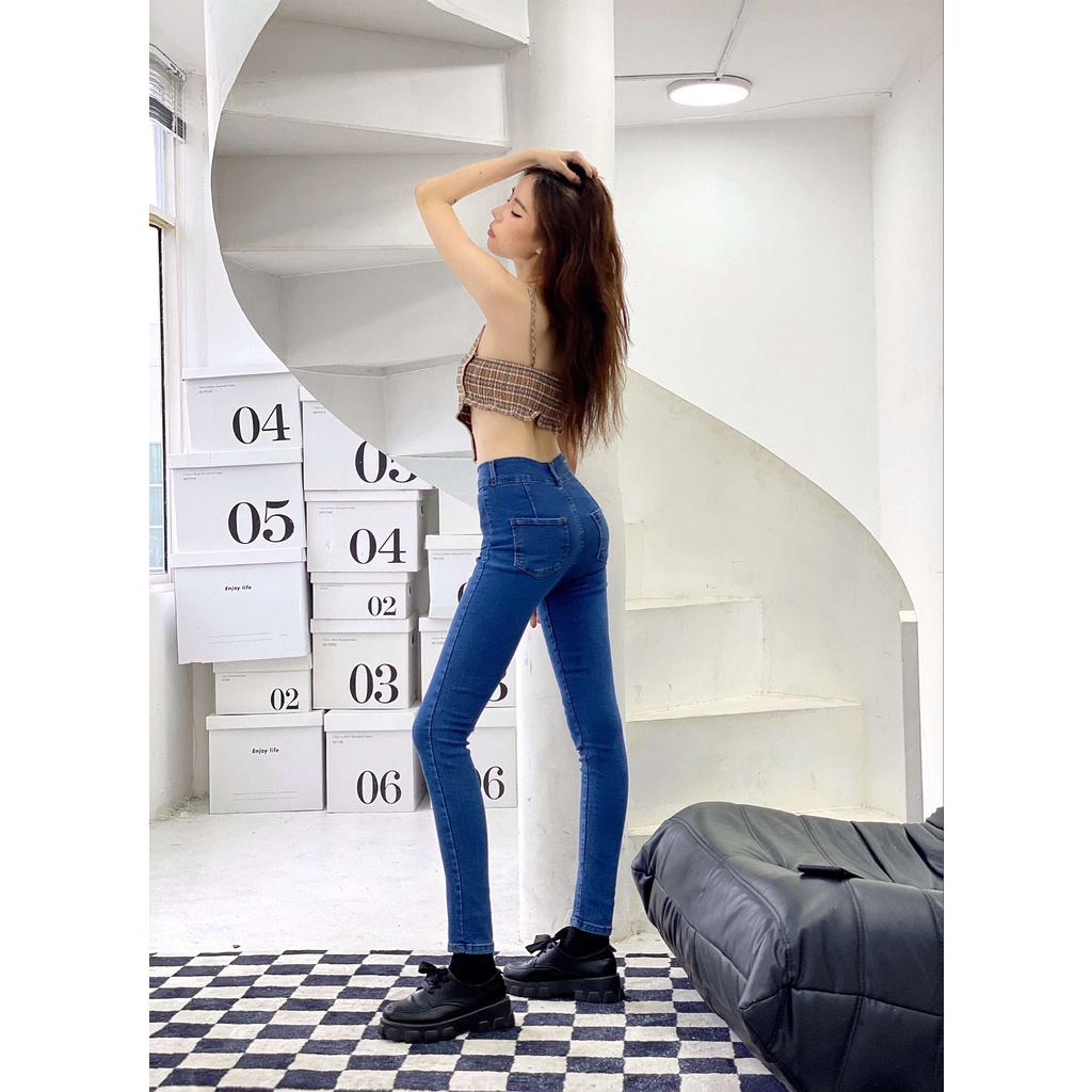Quần jeans nữ lưng cao co giãn, quần bò nữ lưng cao chất cotton co giãn K.A Shop - Ảnh Thật Shop Chụp